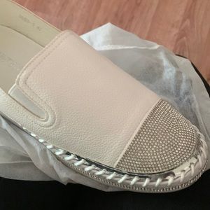 White leather bling style slip on shoe